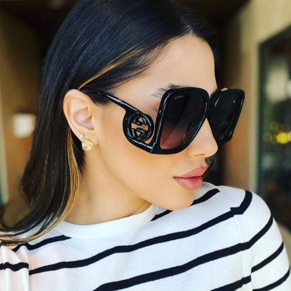 Gucci Women Sunglasses Black Grey Gradient Oversized Square GG1326S 001 NEW